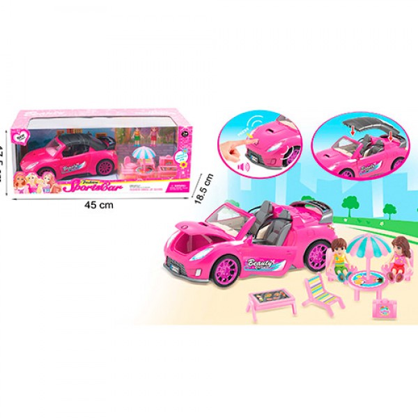 

Фигурка 7897 (12шт) 2шт,27см,машинка, открыв.крыша,стол,стулья, зонт,зв,св,бат-таб,в кор,45-18-19см