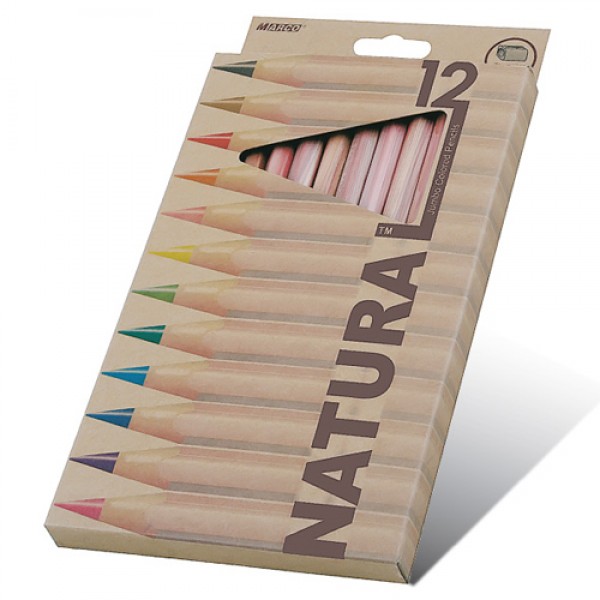

Карандаши 12 цветов шестигранные Jumbo с точилкой (кедр), Natural - Cedarlite, Marco