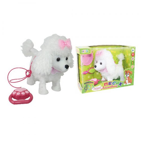 

Собака CL1669A-W (18шт) д/у, 21см, расческа,тарелка, муз-рус.песня, ходит, на бат,в кор,34,5-26-14см