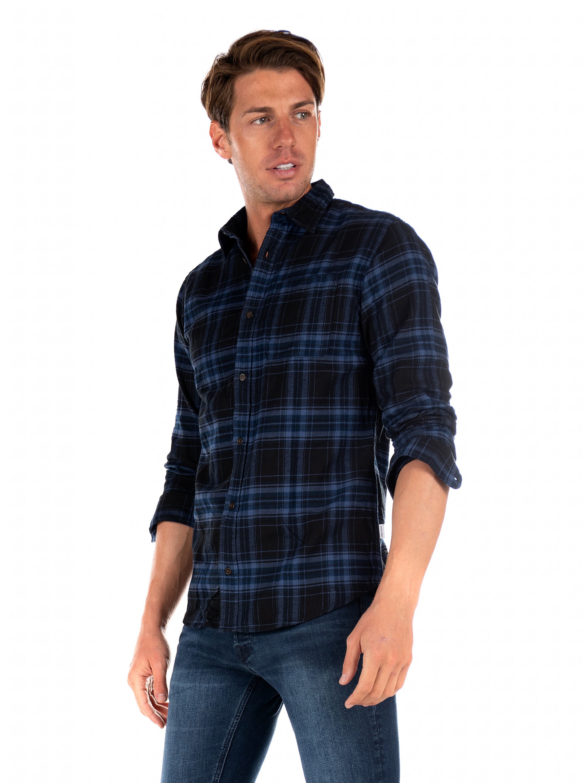 

Рубашка JACK&JONES 12174061 Black XL клетка черно-синяя