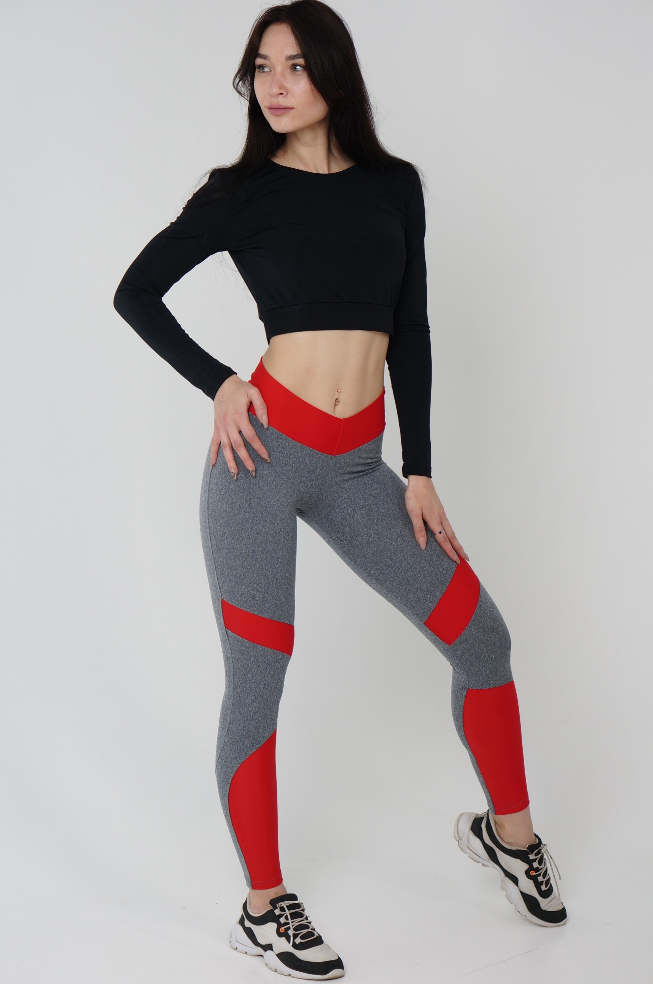

Лосины для фитнеса и йоги Vikifit Карли L Серые с красным