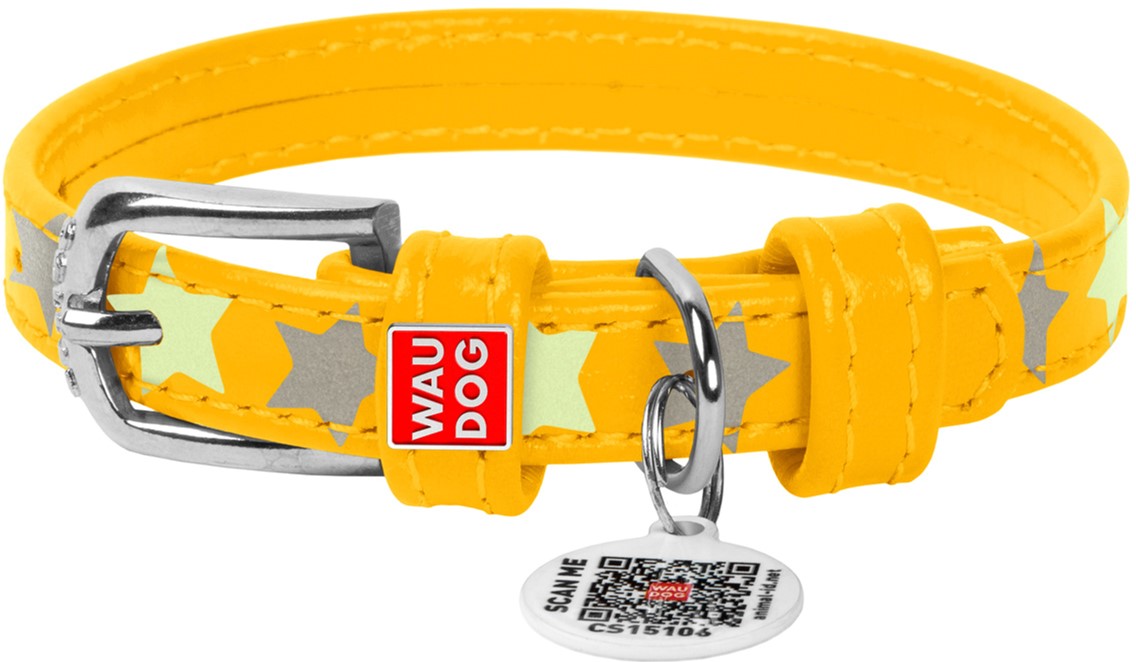 

Ошейник для собак кожаный Collar WAUDOG Glamour с QR паспортом, узор "Звёздочка", светящийся/светоотражающий, XS, Ш 15 мм, Дл 27-36 см