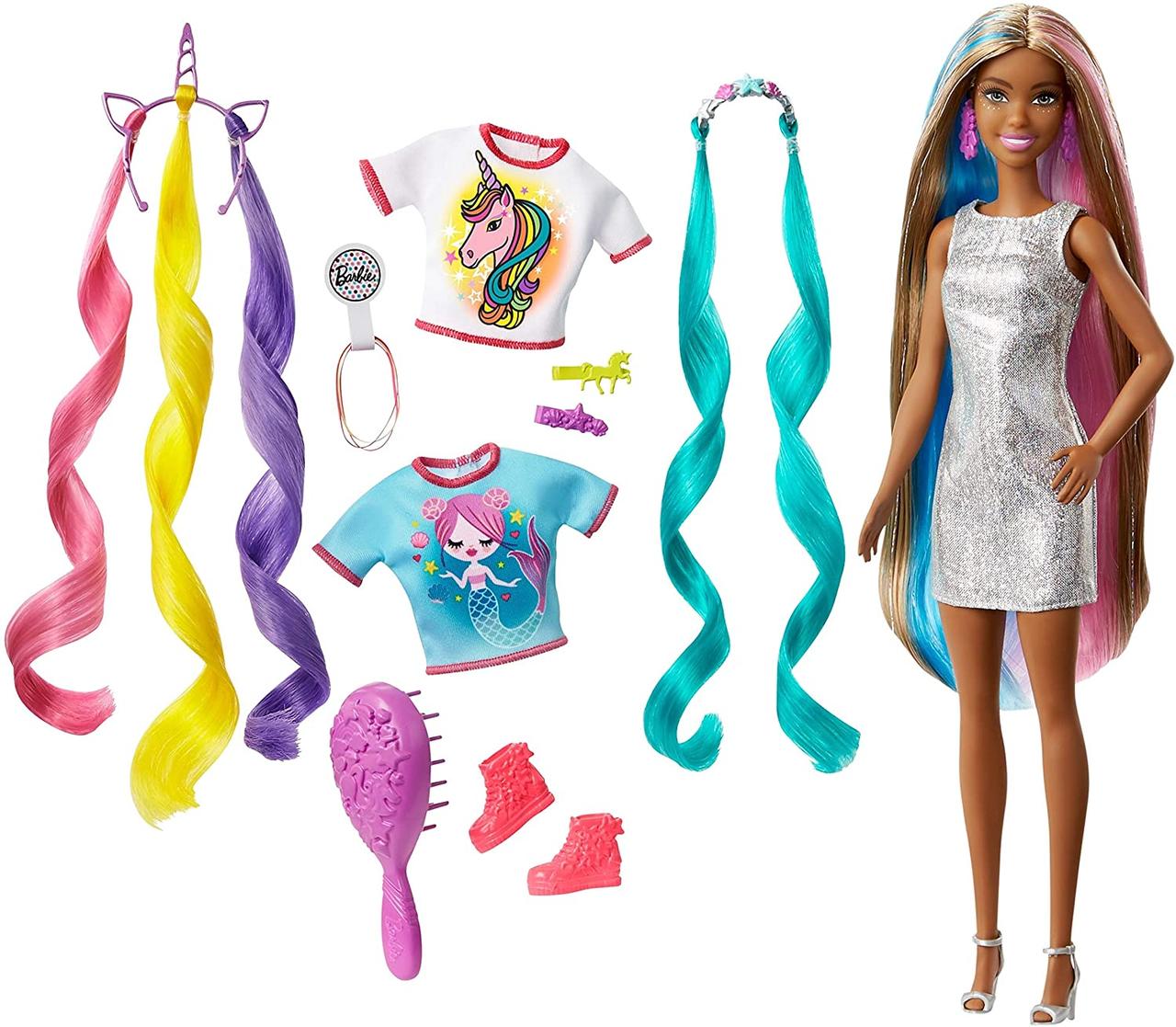 

Кукла Барби Фантазия волос Русалка и Единорог Barbie Fantasy Hair Doll with Mermaid & Unicorn Looks, Brunette