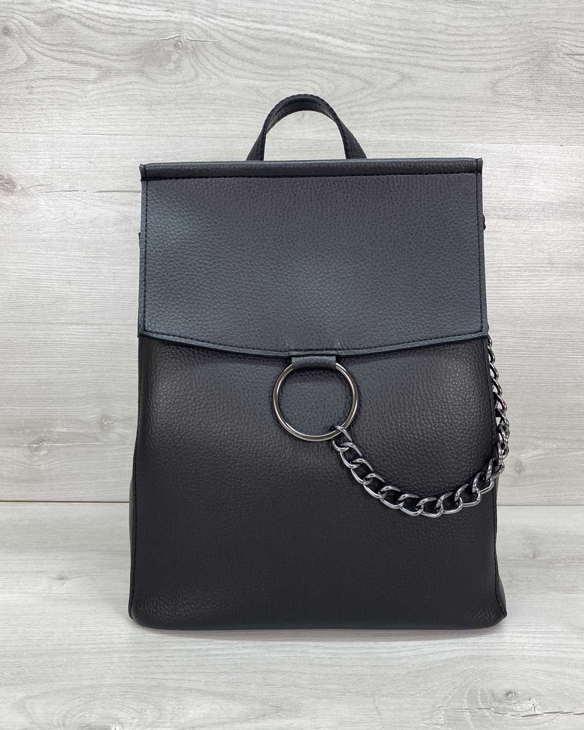 

Женский городской рюкзак-сумка экокожа WeLassie «Марио» Черный