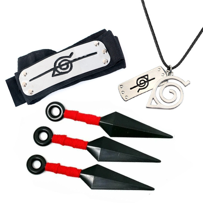 

Набор Наруто Повязка коноха зачеркнутая, кулон коноха зачеркнутая, кунай красный - Naruto