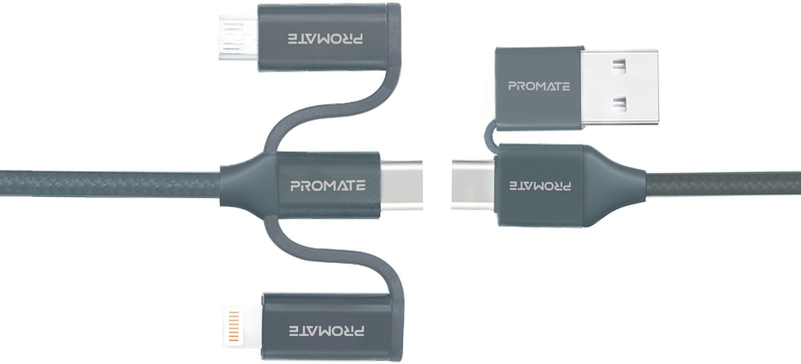 

Кабель Promate PentaPower USB-C/USB-А to USB-C/microUSB/Lightning 1.2 м Grey (pentapower.grey)