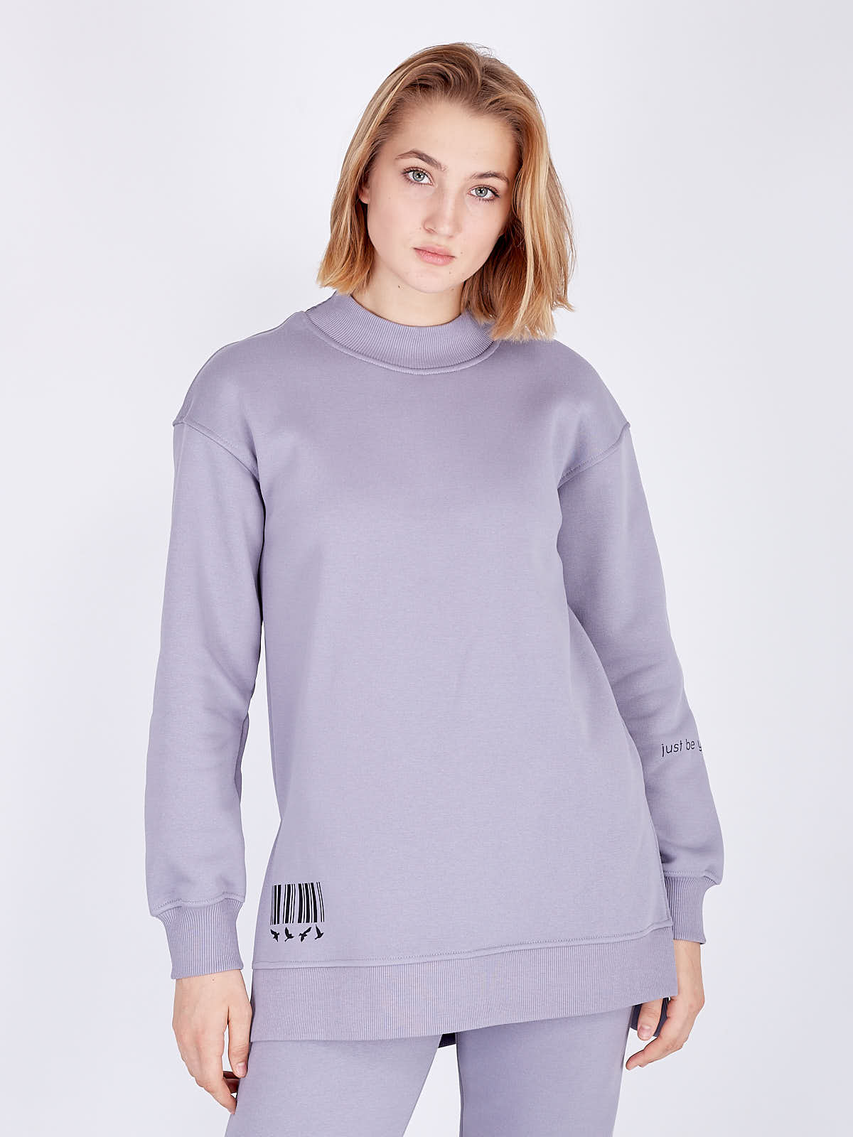 

Свитшот женский Fromus с начесом удлиненный с разрезами XL/XXL(48-50) Светло-серый