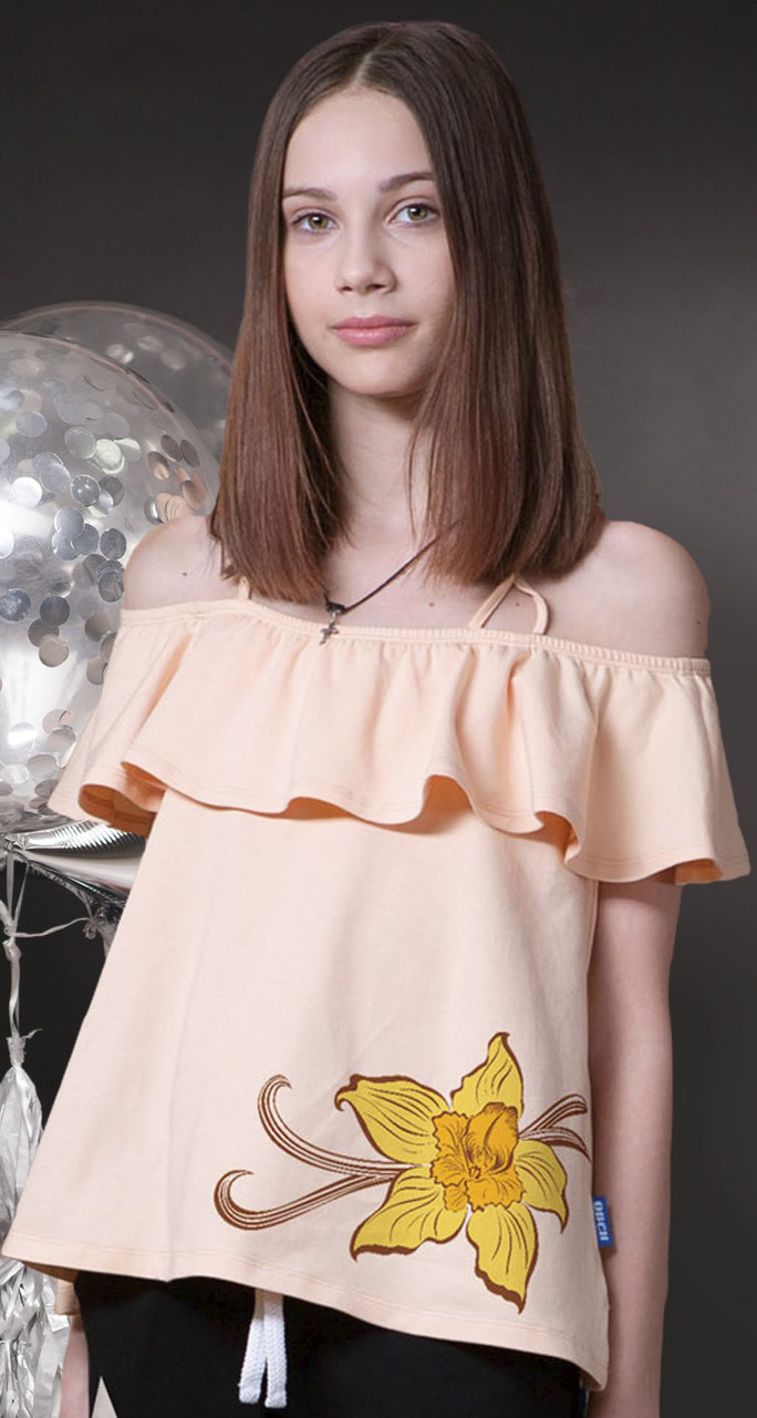 

Топ на бретельках бежевый с цветочком для девочек рост 146 см Ваниль Овен