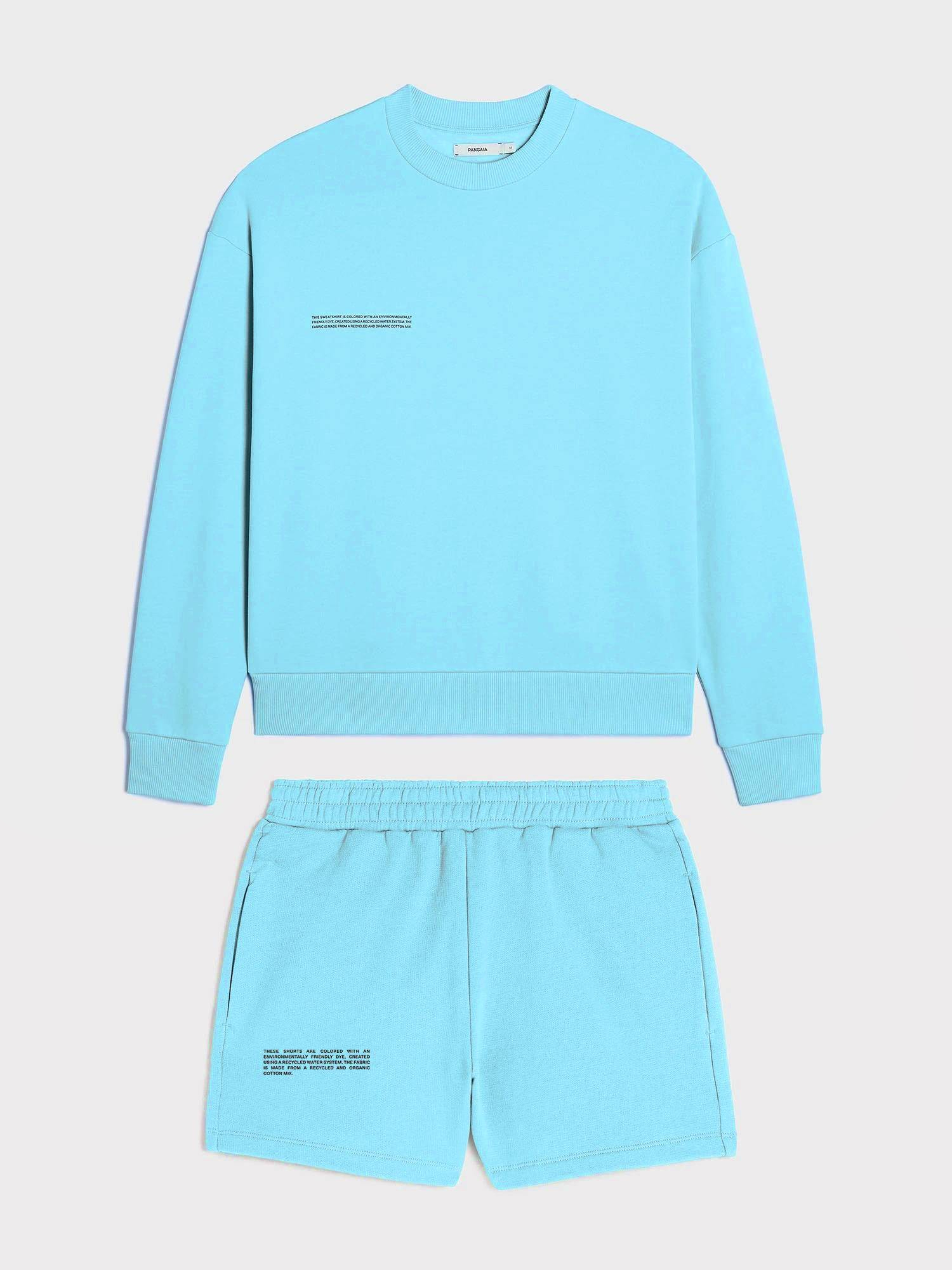 

Облегченный женский oversized костюм (свитшот и шорты) из органического хлопка The Pangaia Lightweight Organic Cotton Suit Sea Blue ярко-голубой S