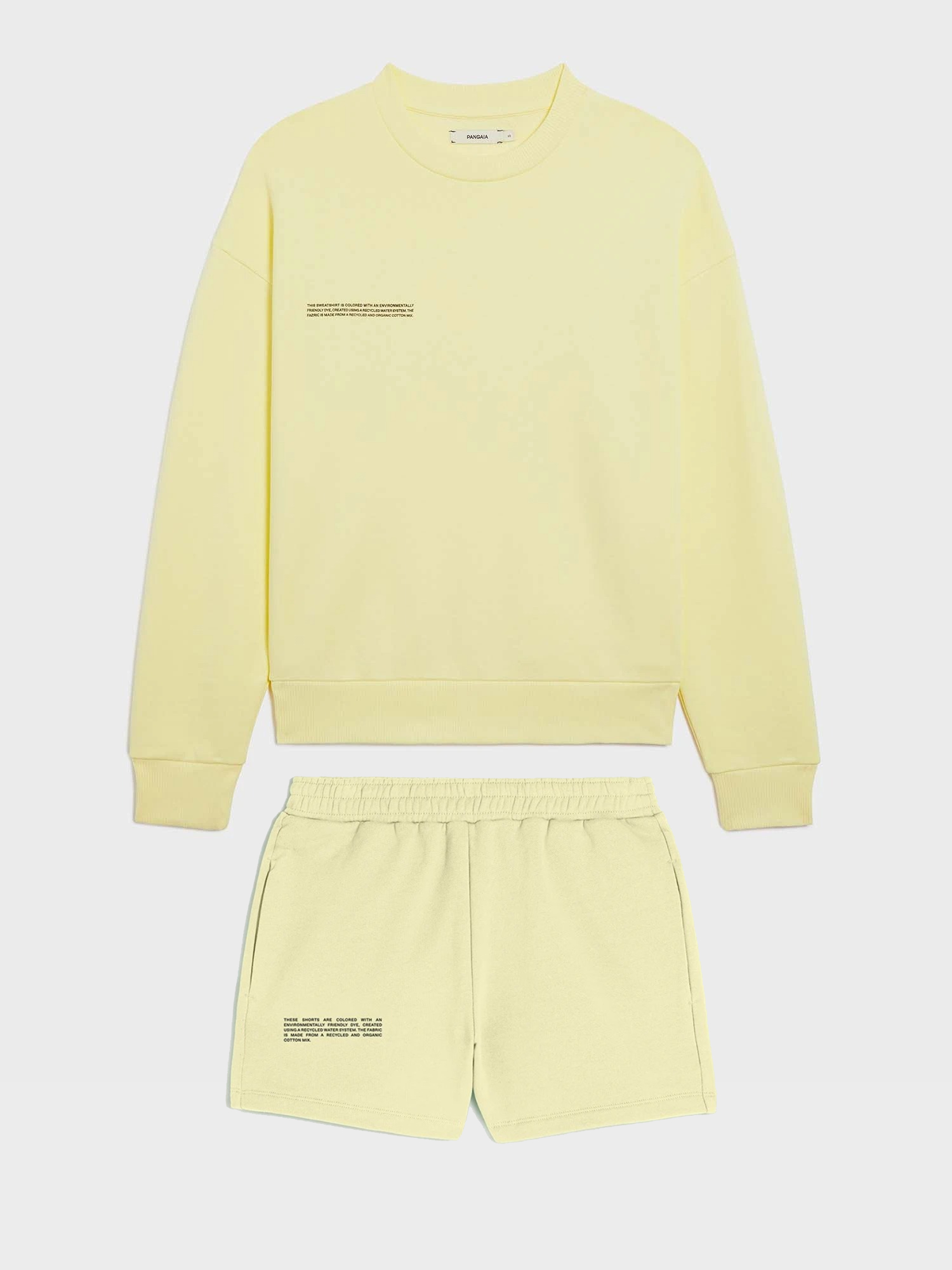 

Облегченный женский oversized костюм (свитшот и шорты) из органического хлопка The Pangaia Lightweight Organic Cotton Suit Hay Yellow пастельно-желтый XL
