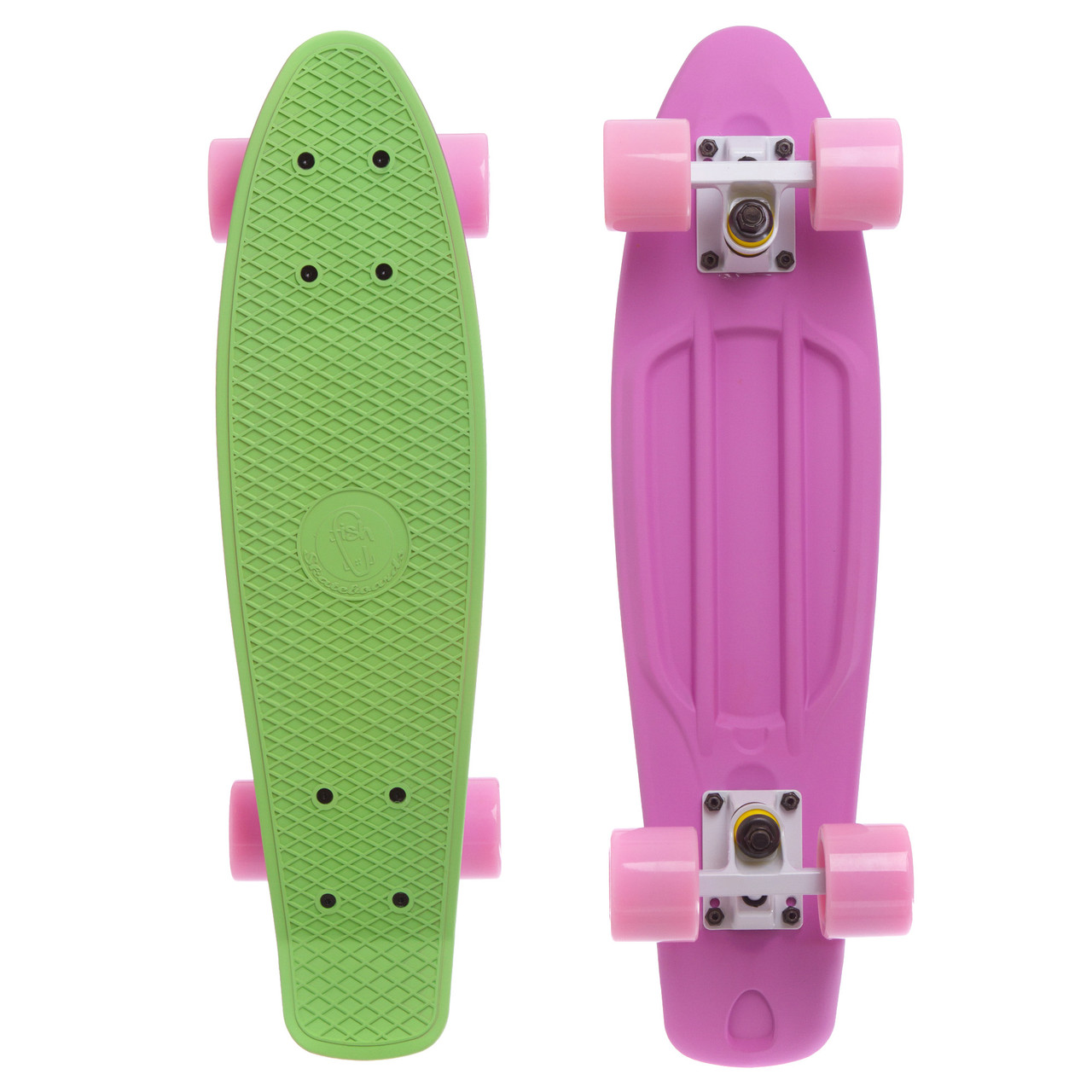 

Скейт пенни борд Penny My Go Fish Skateboards RUBBER SOFT TWIN 410-11 22" Green-Pink, лиловые колеса