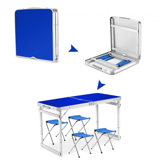 

Усиленный Раскладной Стол Для Пикника и Рыбалки с 4 Стульями Folding Table (Синий)