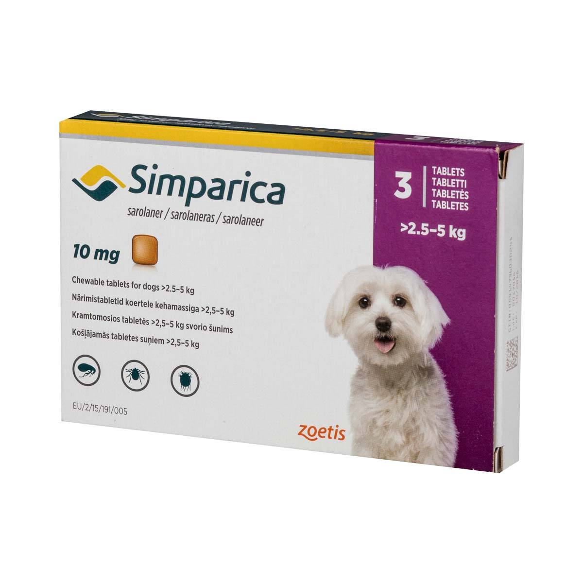 

Жевательные таблетки Simparica Симпарика от блох и клещей для собак весом 2.5-5 кг 3 шт