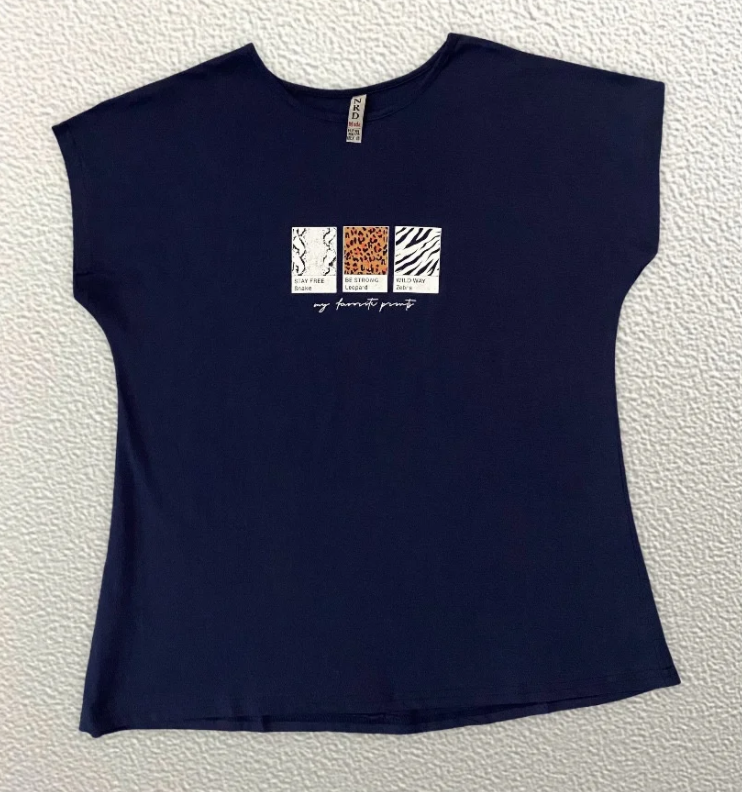 

Жіноча Футболка HAZARD Три квадрати з леопардом синя Батал 21989 (3XL (54))
