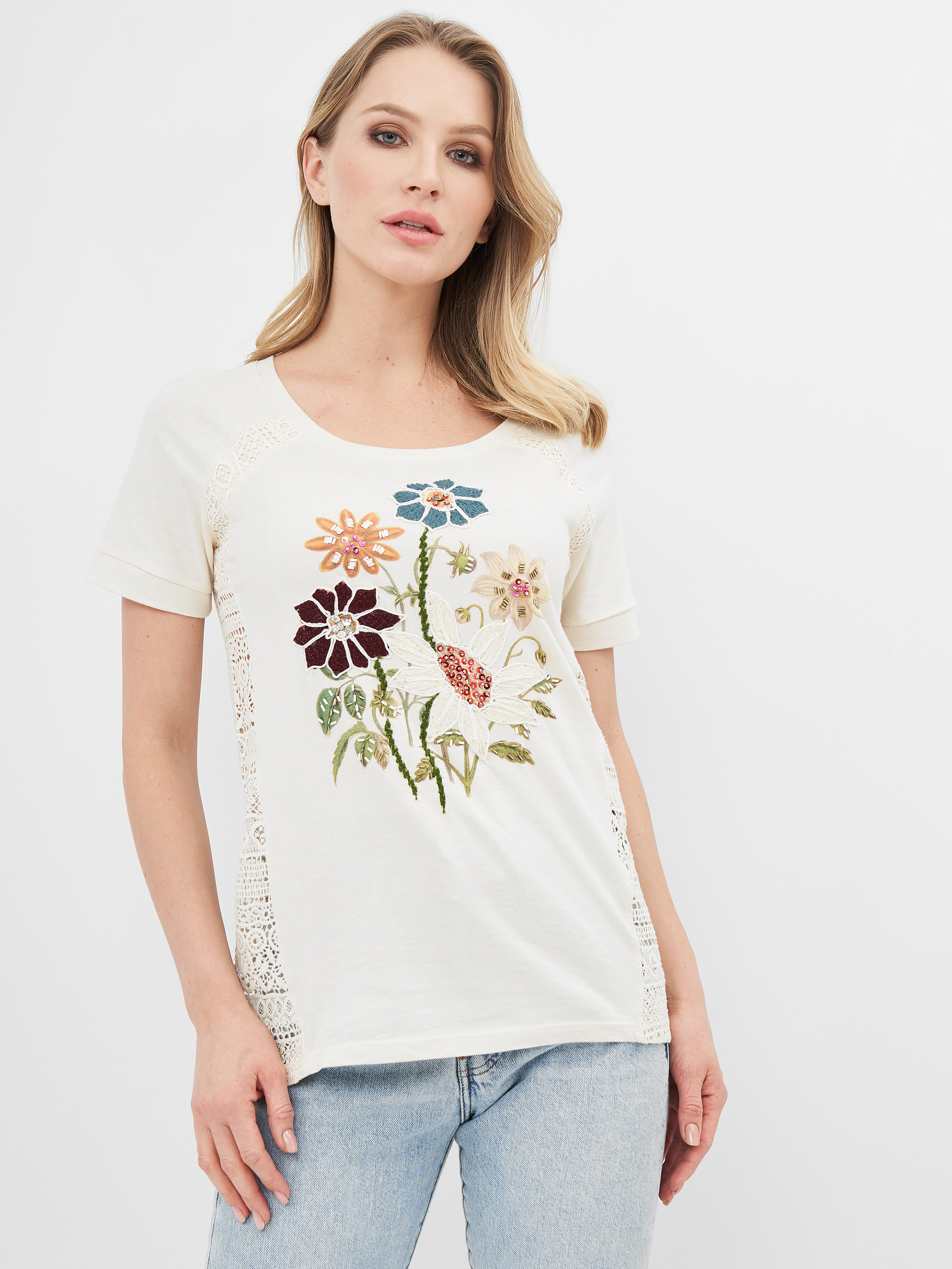 

Футболка Desigual 71T2WK4/1010 S Молочная с принтом