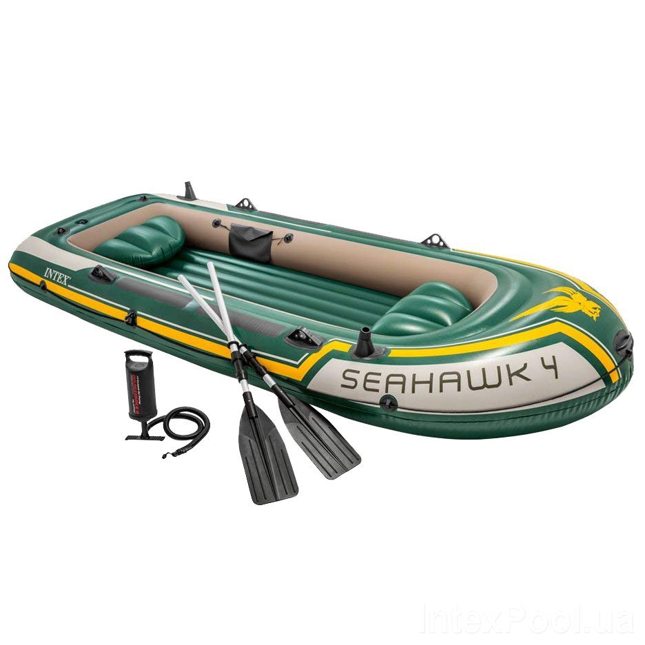 

Четырехместная надувная лодка Intex Seahawk 4 Set Original (351х145х48) с алюминиевыми веслами, подушками и насосом (int-68351)