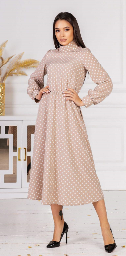 

Женское платье в горошек Fashion Woman NB21003 р42/ бежевое, Женское платье в горошек Fashion Woman NB21003 р42/44 бежевое