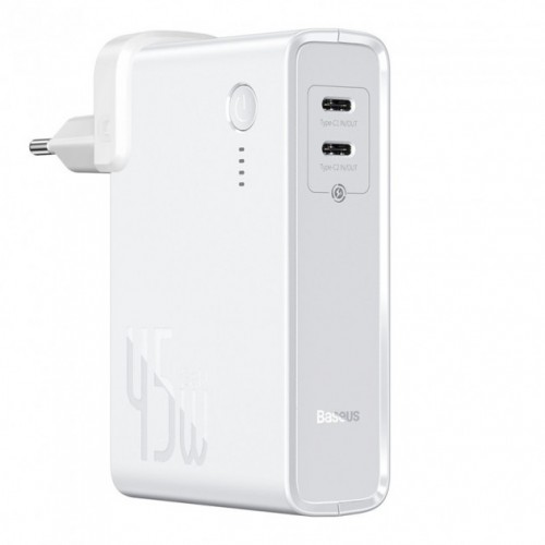 

Сетевое зарядное устройство Baseus Power Station（GaN）2 in1 Q.C. Power bank + Charger C+C 10000mAh 45W White