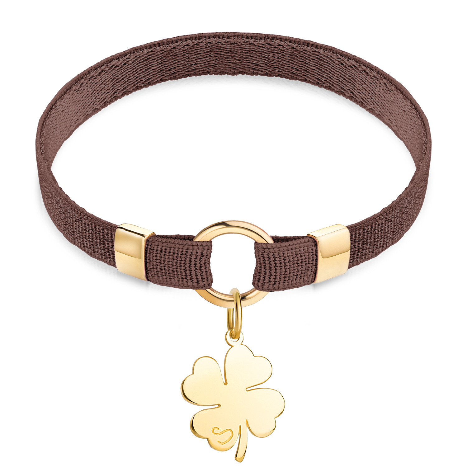 

Позолоченый браслет Peninsula «Polo» на ленте с подвеской «Листик клевера» 18 см шоколад
