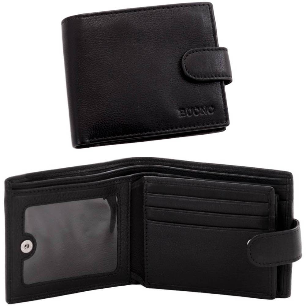 

Мужской кошелек портмоне на кнопке кожаный Buono черный (30802 black)