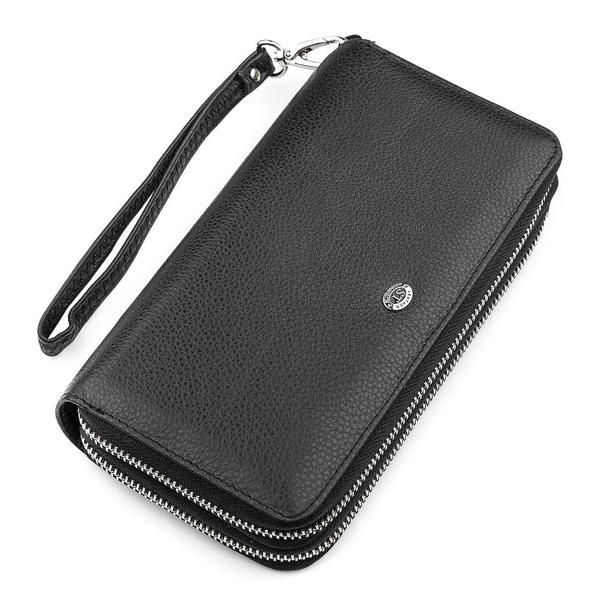 

Мужская барсетка клатч портмоне кожаная ST на молнии черная (127 ST black)