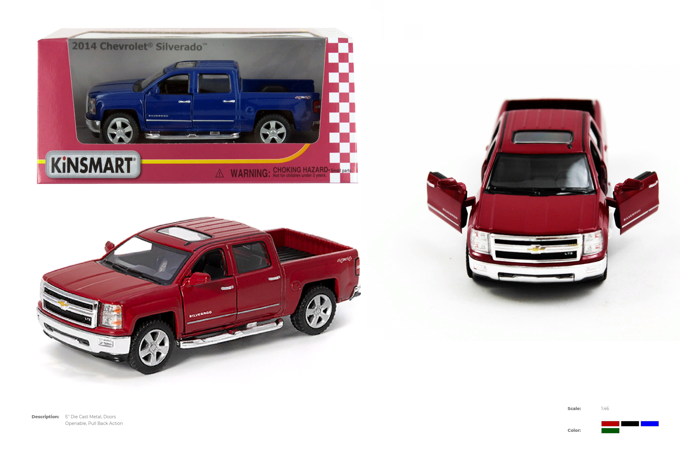 

Машина метал. "Kinsmart" "Chevrolet Silverado", в коробке 16*8,5*7см (96шт/4)(KT5381W)