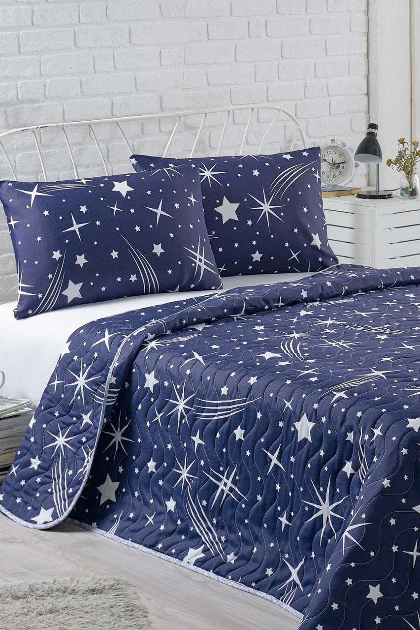 

Покрывало стеганное с наволочкой Eponj Home - Halley lacivert синий 160*220