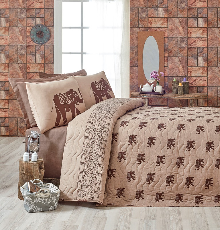 

Покрывало стеганное с наволочками Eponj Home - Fil кофе 200*220