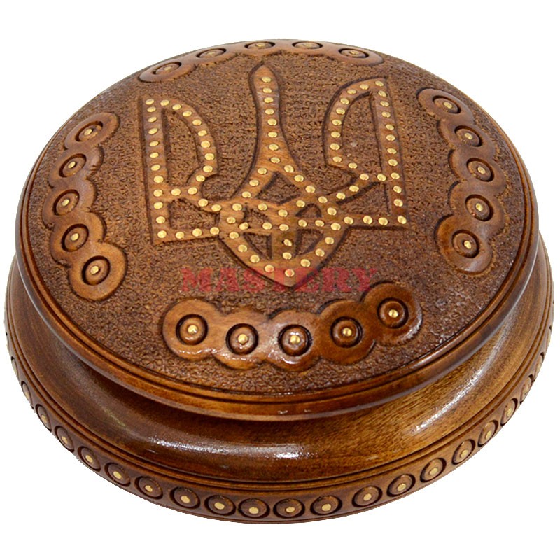 

Шкатулка круглая, резная В04. Герб Украины 31686