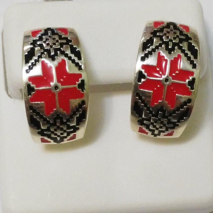 

Серьги из серебра Вышиванка с красной эмалью, 0225.10