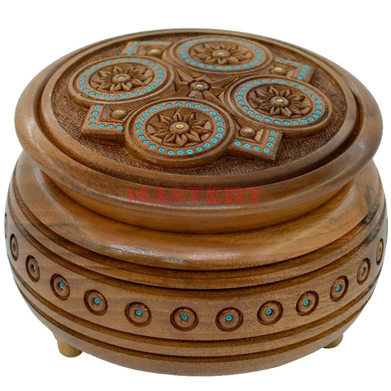 

Шкатулка круглая, резная 09 31658