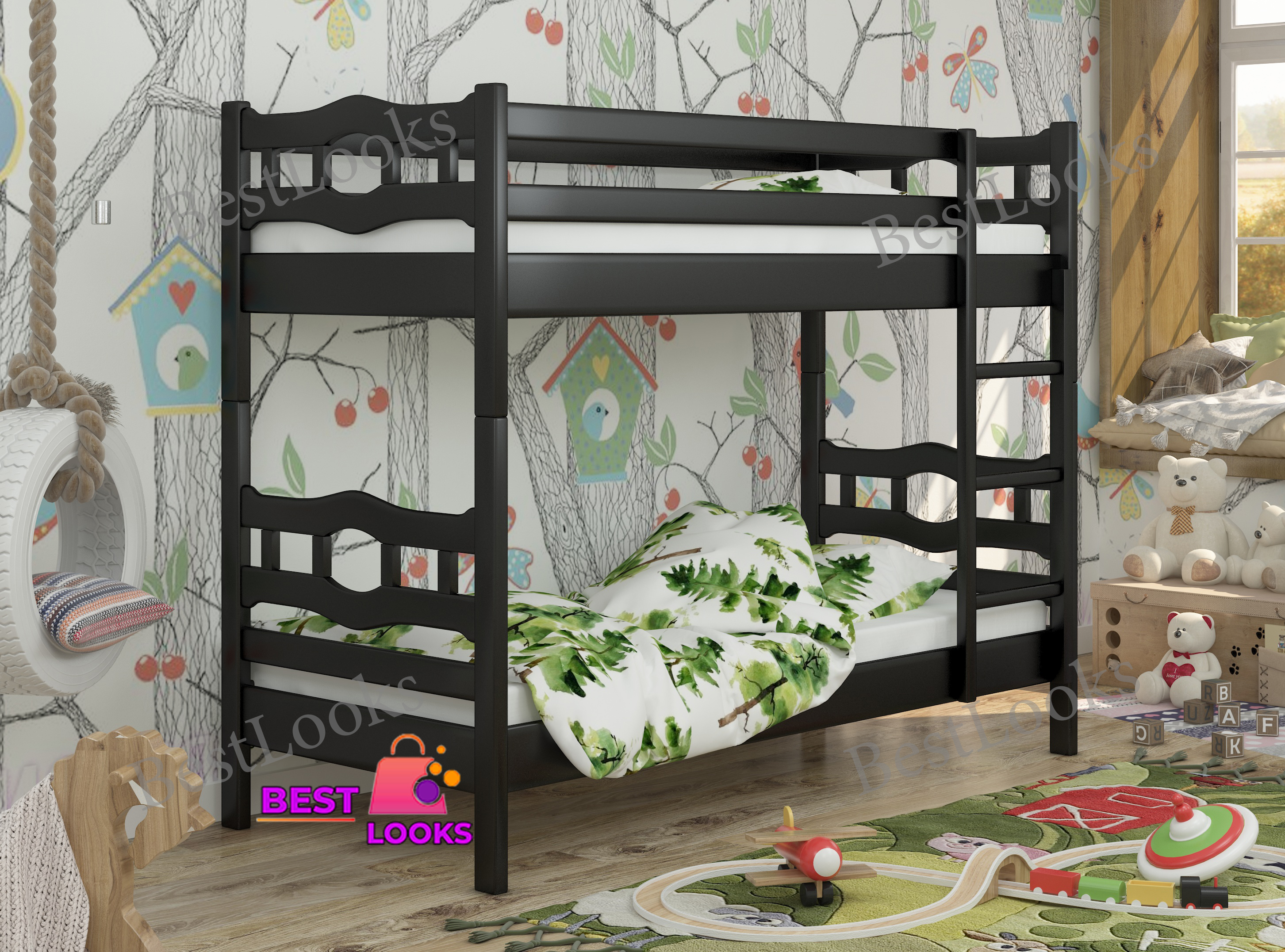 

Кровать Двухъярусная 90х200 Wellmebely Робин Трансформер сосна Венге Л6