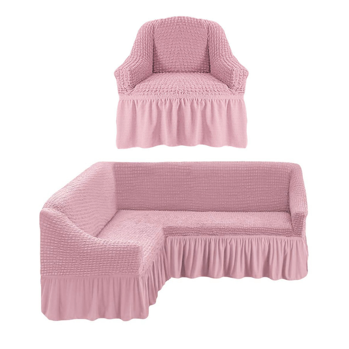 

Чехлы на угловой диван и кресло Home Collection Evibu Турция Пудровый (NUK-925132)
