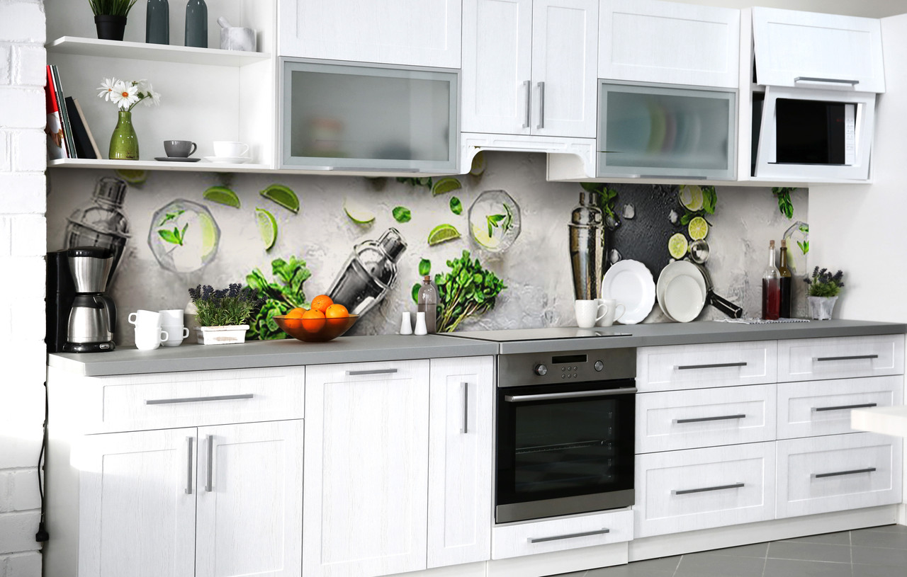 

Скинали на кухню Zatarga «Свежесть мохито» 600х3000 мм виниловая 3Д наклейка кухонный фартук самоклеящаяся