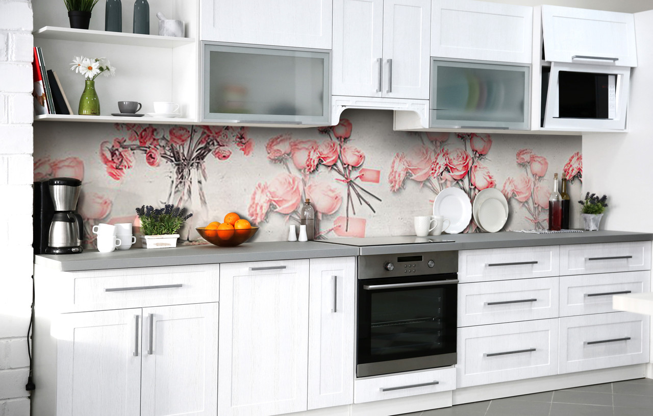 

Скинали на кухню Zatarga «Букет от поклонника» 600х3000 мм виниловая 3Д наклейка кухонный фартук самоклеящаяся