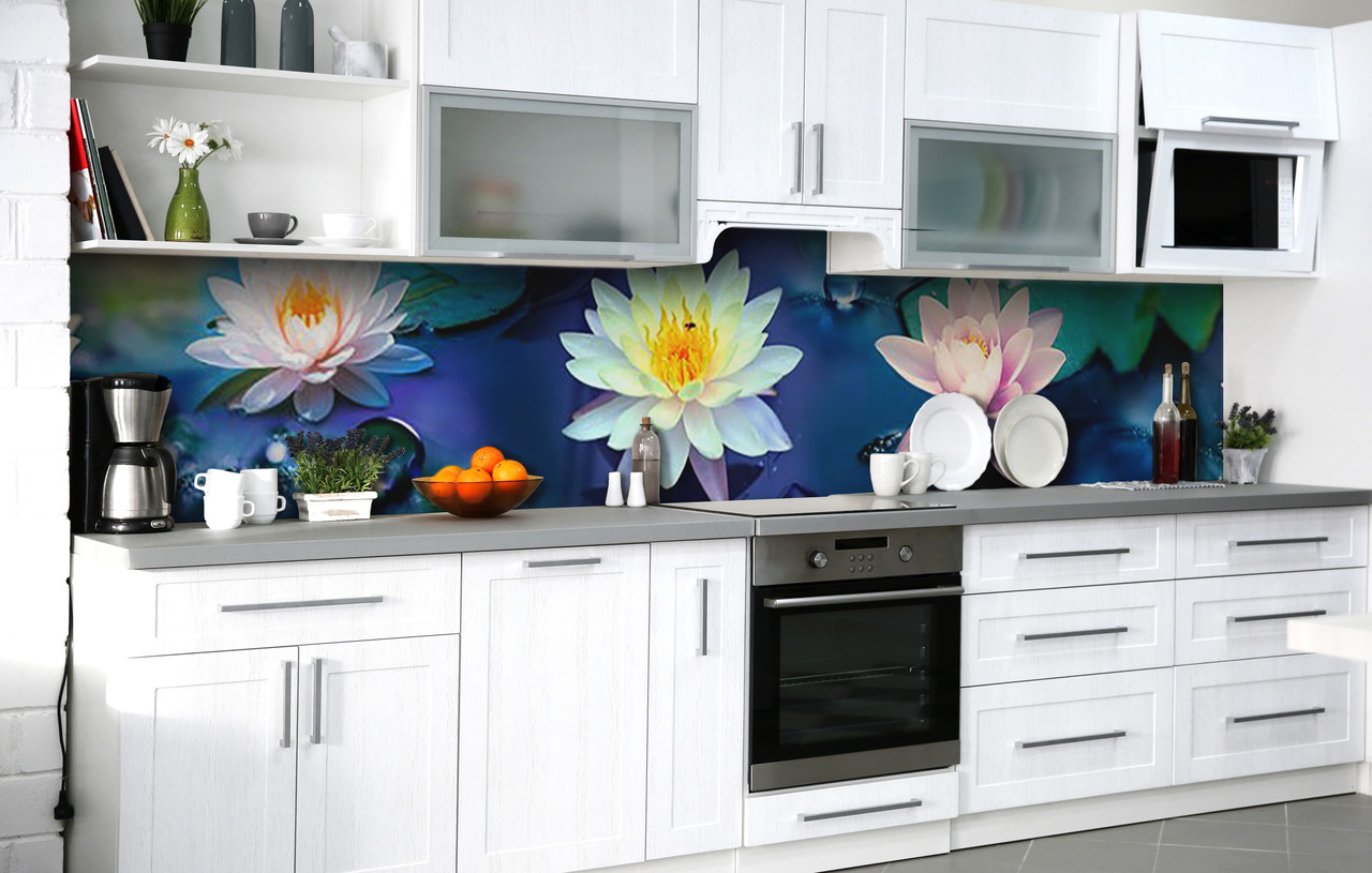 

Скинали на кухню Zatarga «Умиротворённый лотос» 650х2500 мм виниловая 3Д наклейка кухонный фартук