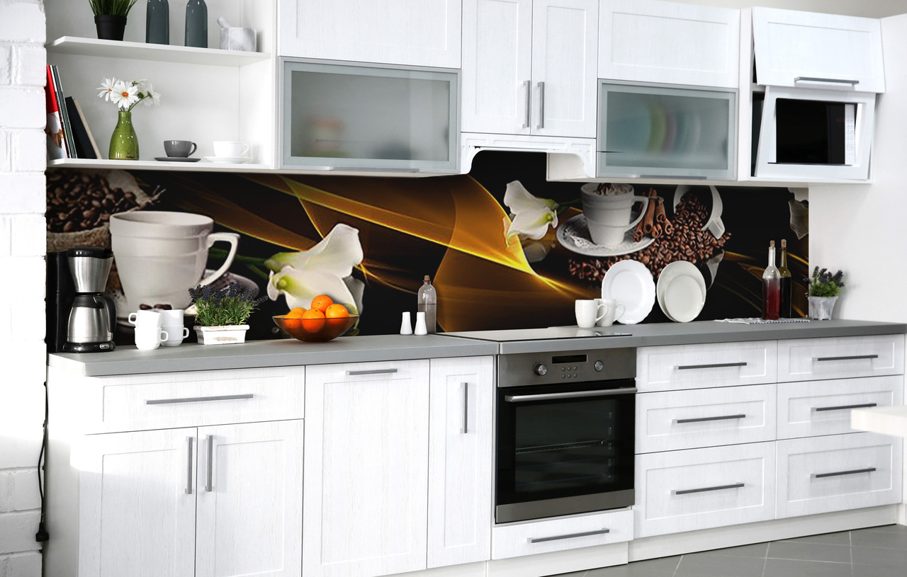 

Скинали на кухню Zatarga «Кофе со сливками» 650х2500 мм виниловая 3Д наклейка кухонный фартук самоклеящаяся