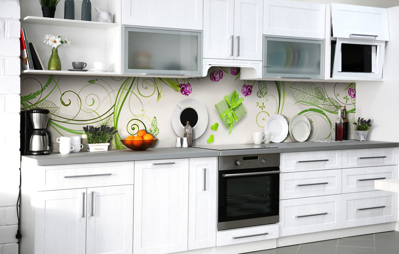 

Скинали на кухню Zatarga «Зелёное настроение» 600х2500 мм виниловая 3Д наклейка кухонный фартук самоклеящаяся