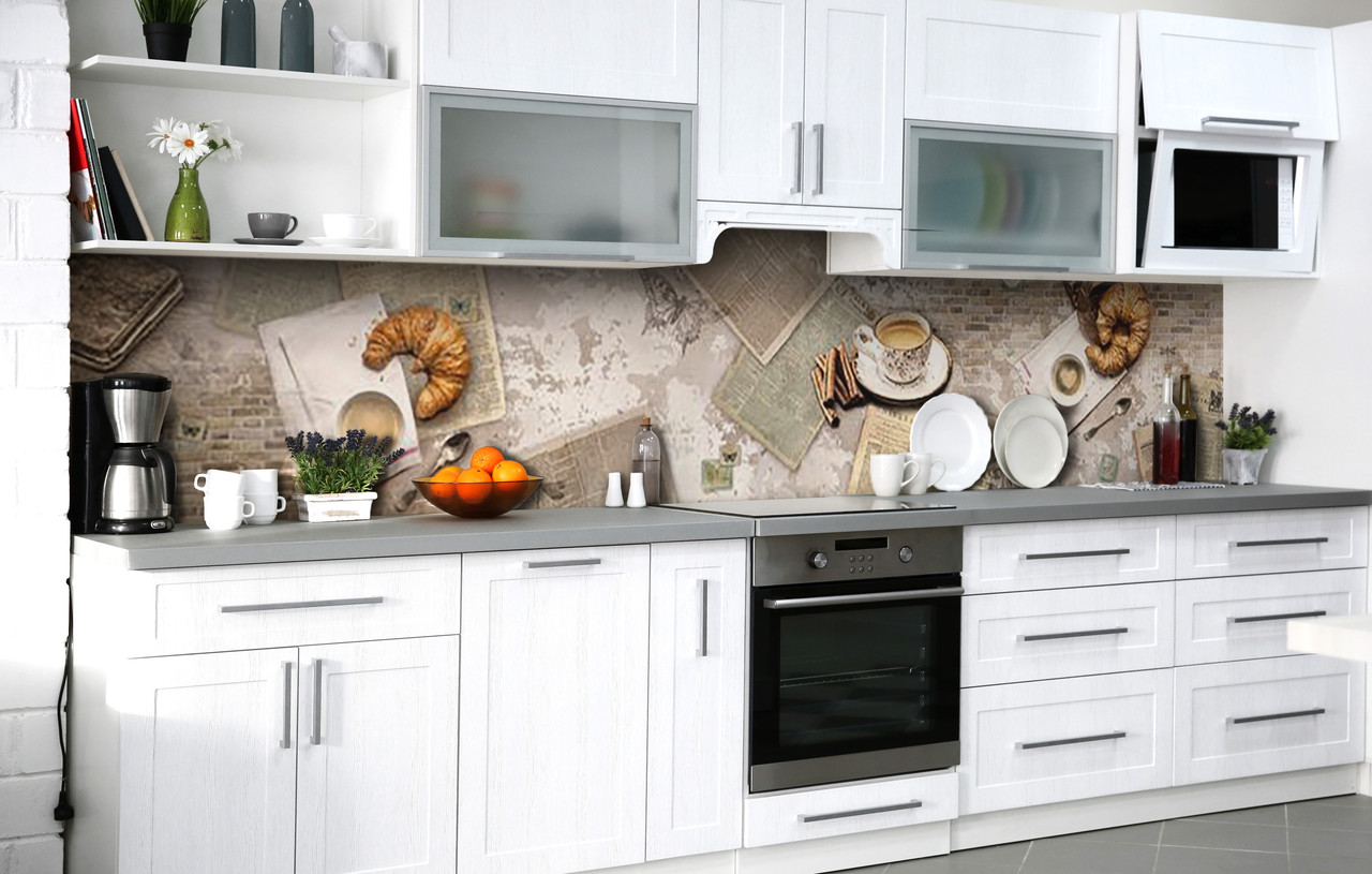 

Скинали на кухню Zatarga «Парижский круассан» 600х3000 мм виниловая 3Д наклейка кухонный фартук самоклеящаяся