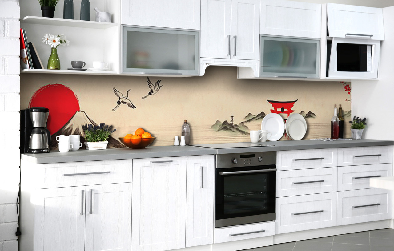 

Скинали на кухню Zatarga «Японский закат» 600х3000 мм виниловая 3Д наклейка кухонный фартук самоклеящаяся