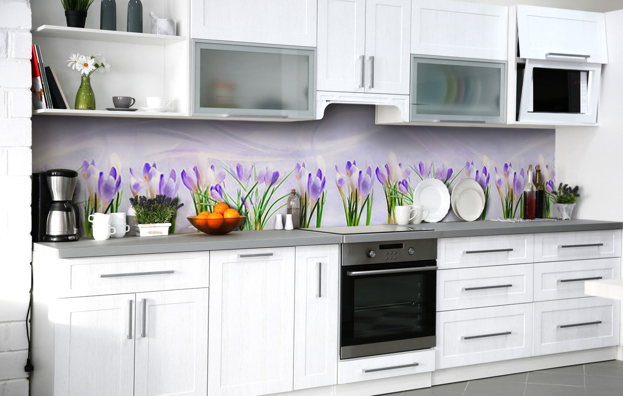 

Скинали на кухню Zatarga «Первые крокусы» 600х3000 мм виниловая 3Д наклейка кухонный фартук самоклеящаяся