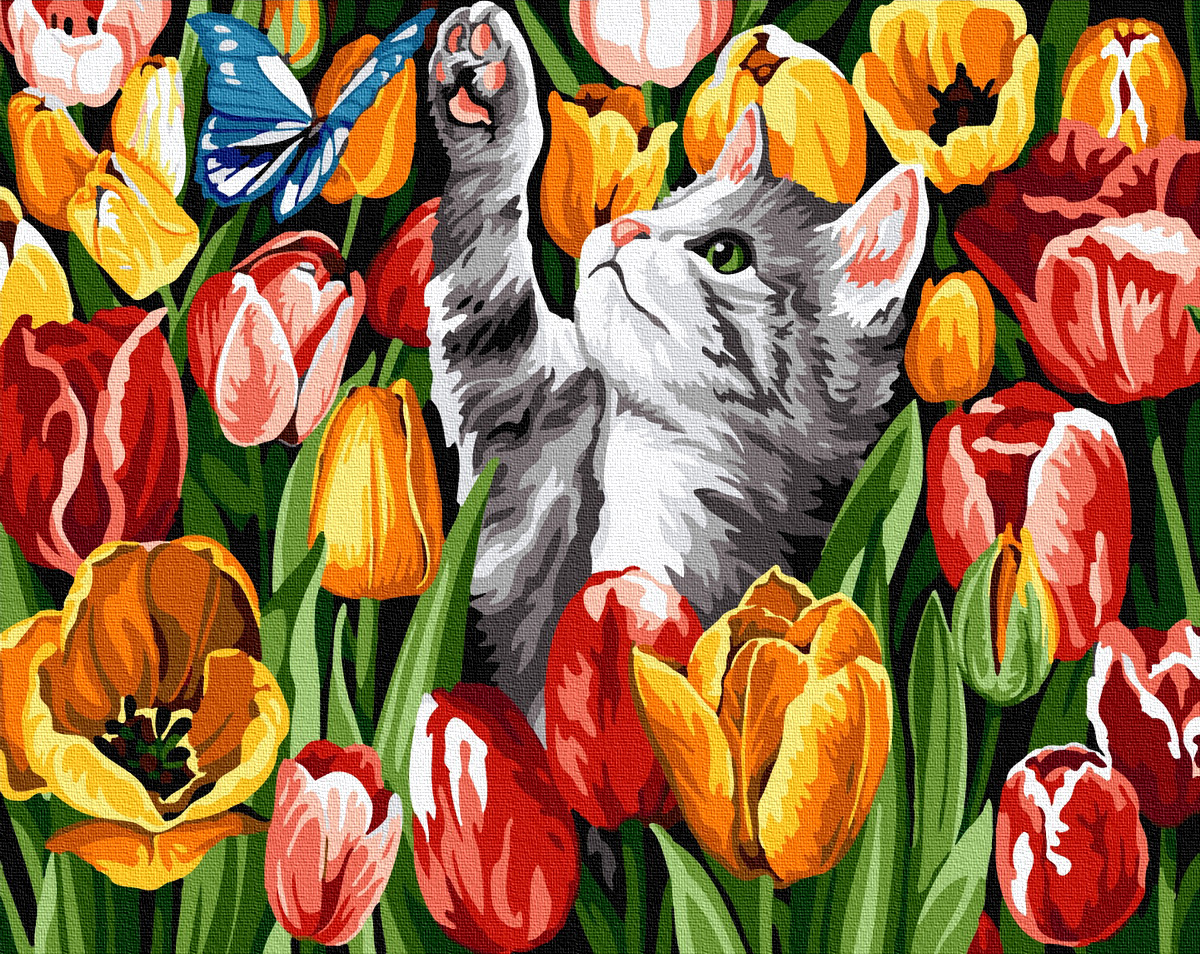 

Картина по номерам "Котенок в тюльпанах" Brushme 40х50 см 000152004