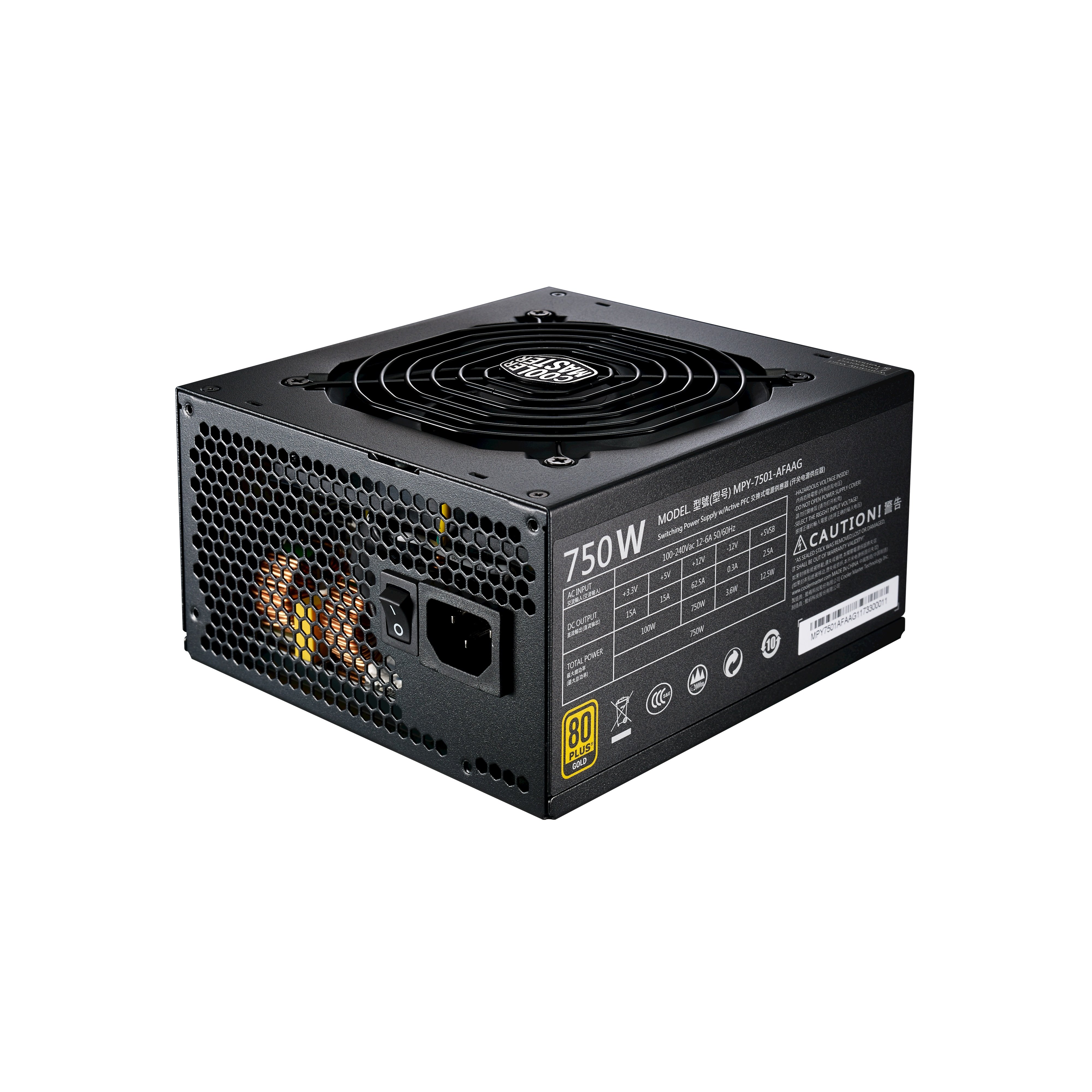 

Блок питания Cooler Master MWE Gold 750W,12cm fan,a/PFC,24+8,6xPeripheral,8xSATA,4xPCIe,Full Modular