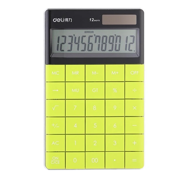 

Калькулятор Deli 12-разрядный литиевая + солнечная батарея 165x103x125 мм салатовый 1589-G