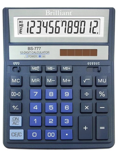 

Калькулятор Brilliant 12-разрядный литиевая + солнечная батарея 200х157 мм, синий BS-777BL