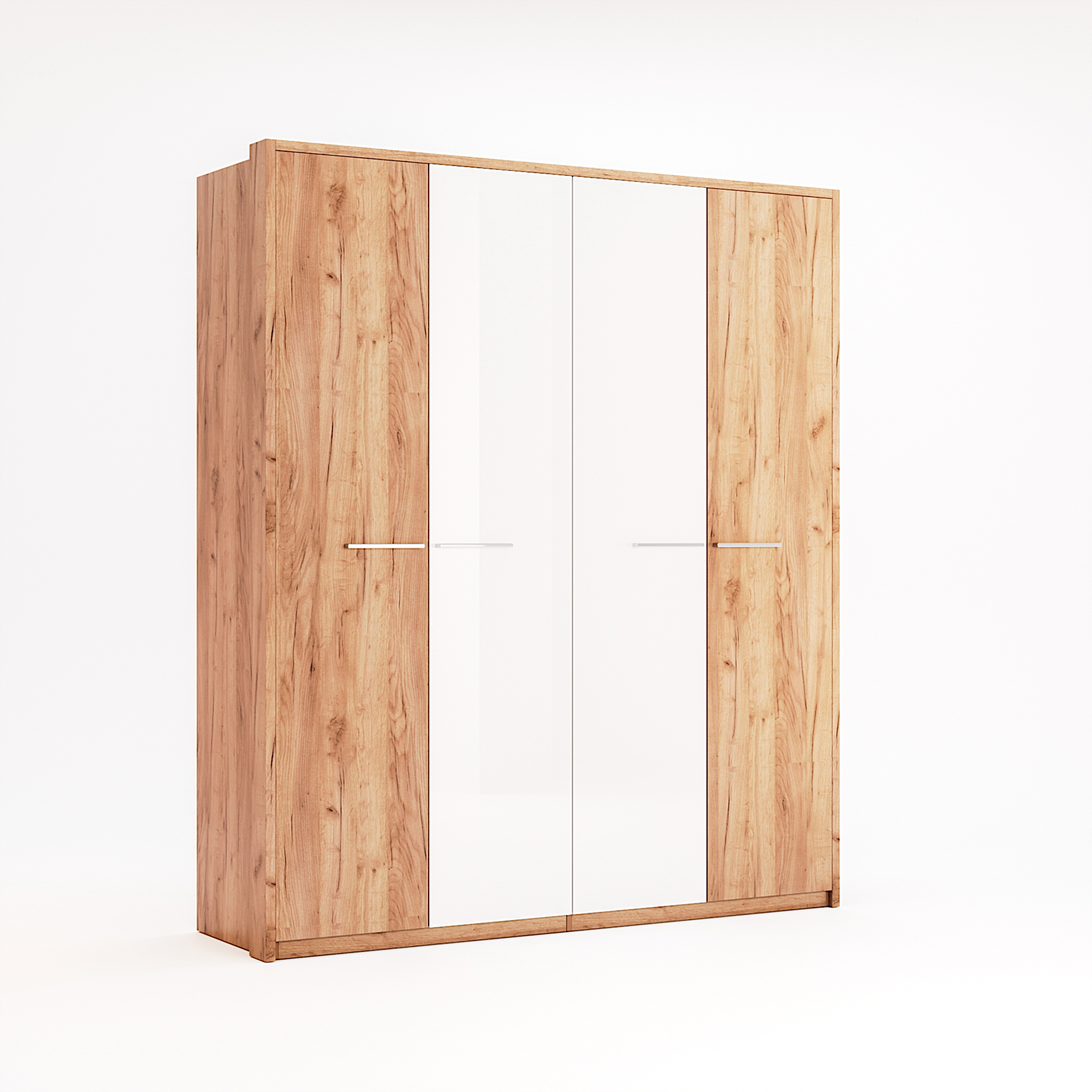 

Шкаф распашной MiroMark Nicky Дуб крафт/Белый глянец Четырехдверный без зеркала NK-25-WB + OP-06-WB + OP-08-WB