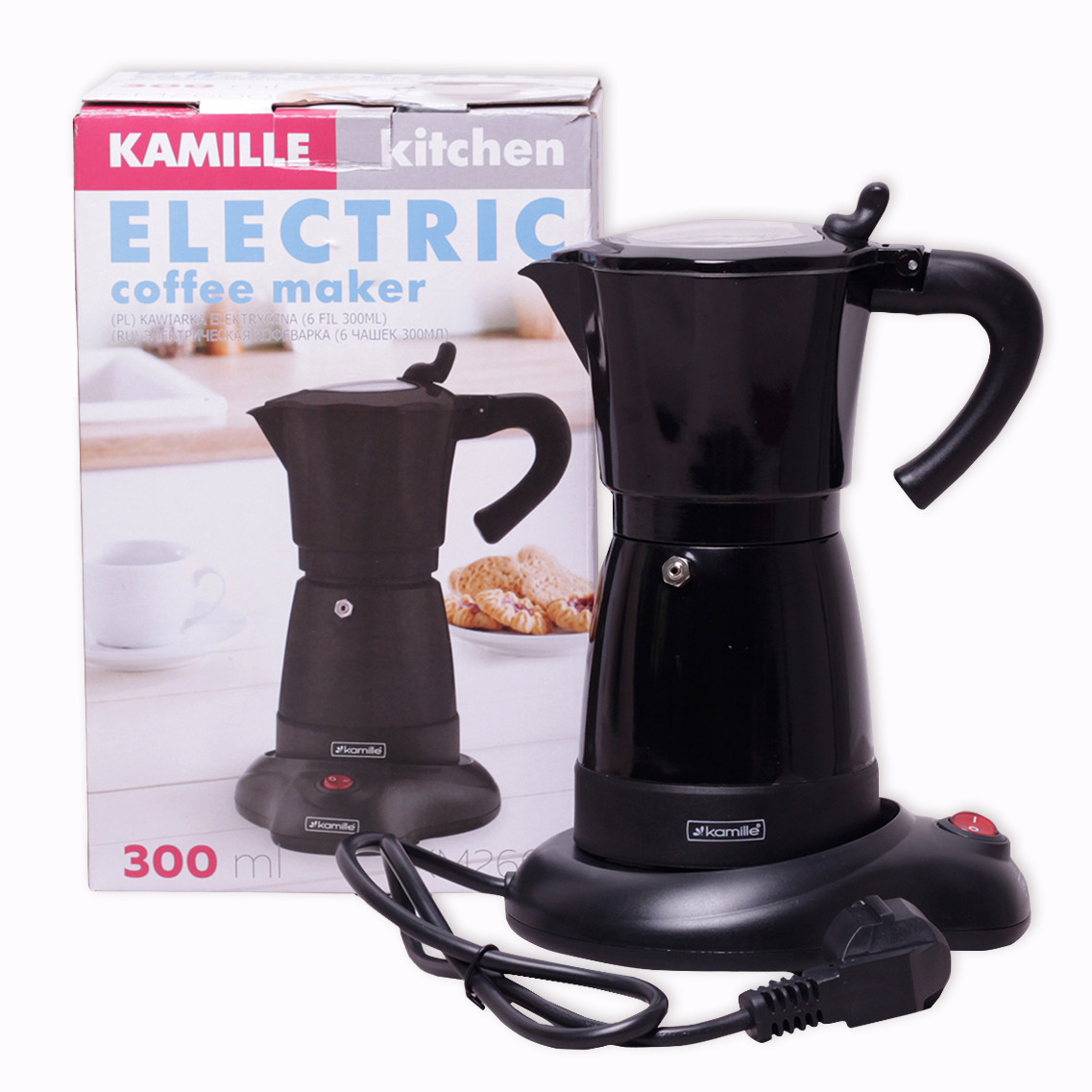 

Кофеварка электрическая гейзерная Kamille 300мл из алюминия