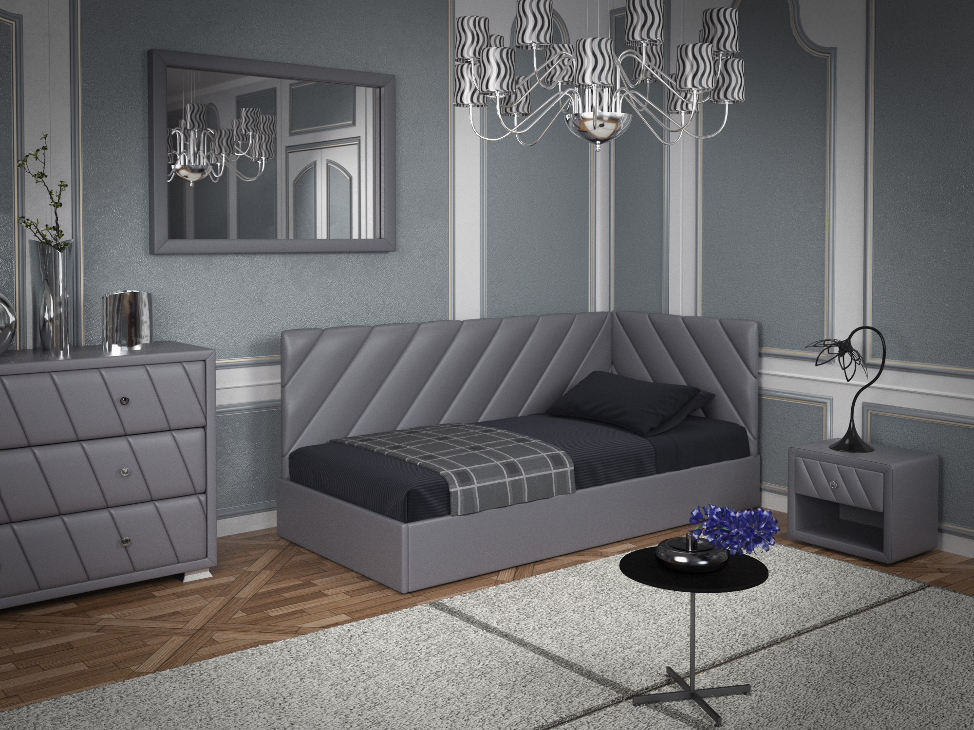 

Диван-кровать Шерридан Sentenzo серый с подъёмным механизмом 900х1900