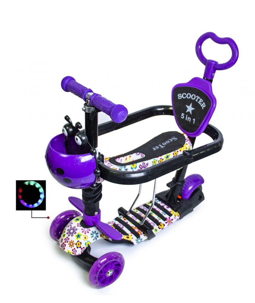 

Самокат деткаий Scooter "Букашка" 5 in 1 с защитный бампер + родительская ручка Flowers NEW (2T1006)