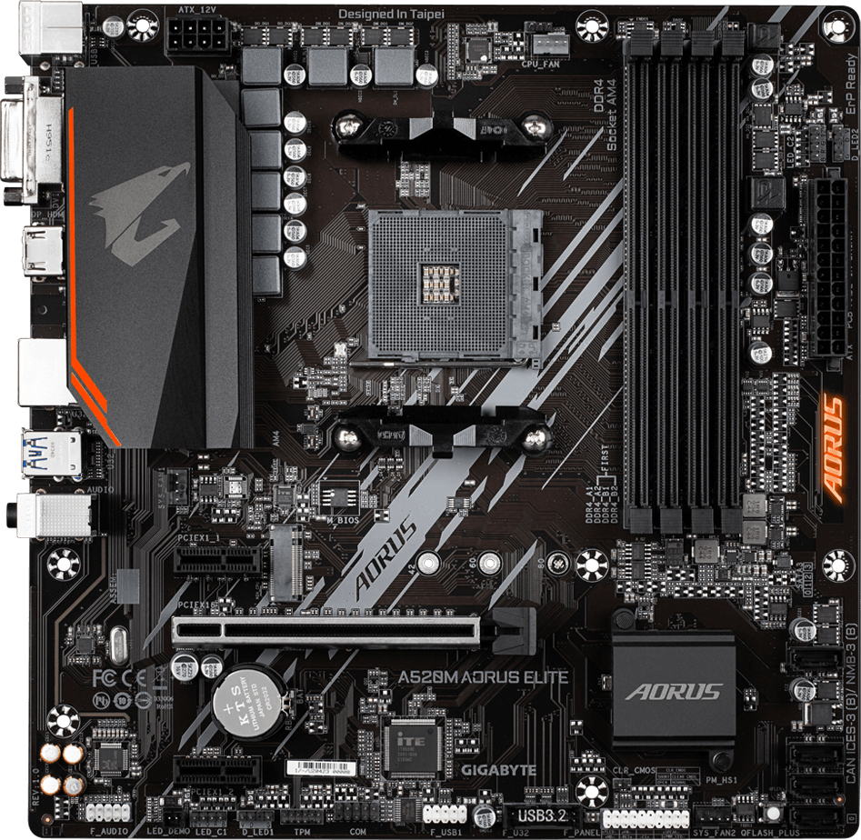 

Материнская плата Gigabyte A520M Aorus Elite (sAM4, AMD A520, PCI-Ex16)